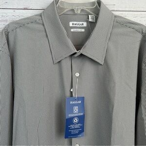 Haggar Gray Check Classic Fit L/S Button Front Shirt Size 18-18 1/2, 34-35 NWT